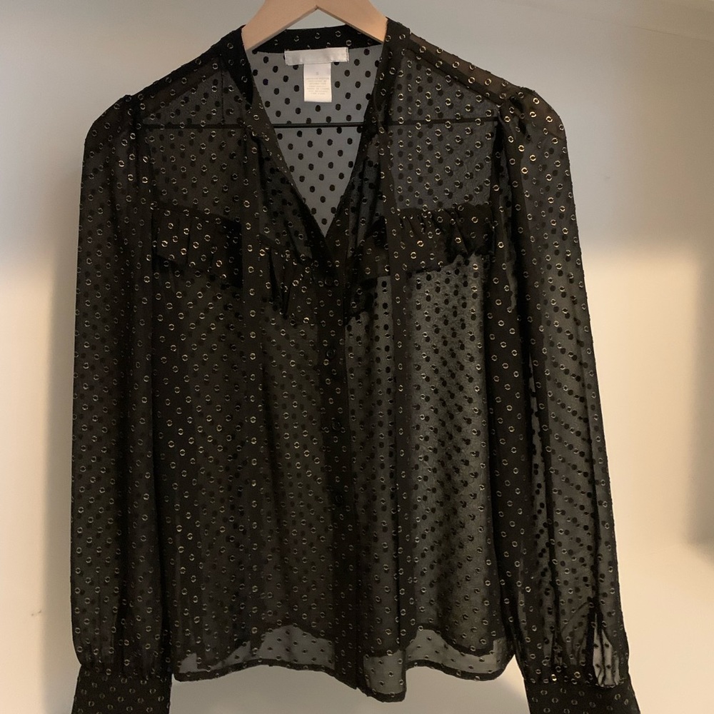 Design History Women’s Top, Size Small, Black with Gold pattern